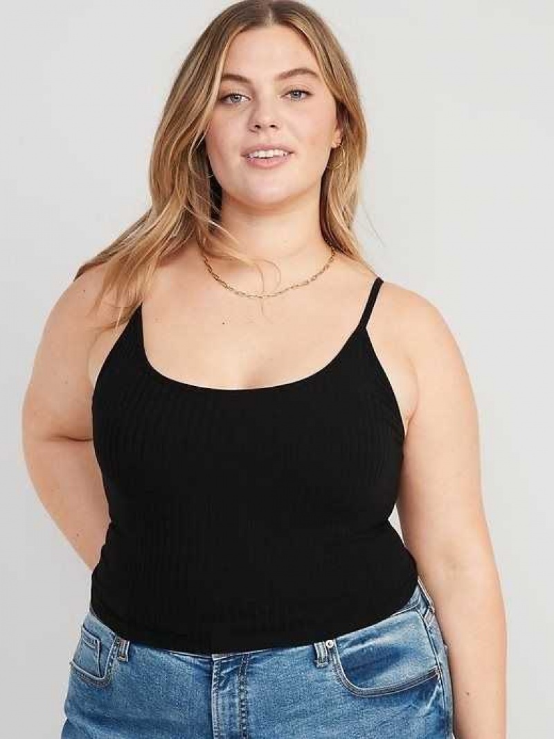 Old Navy Strappy Rib-Knit Cropped Tank Top Black | HLK284501