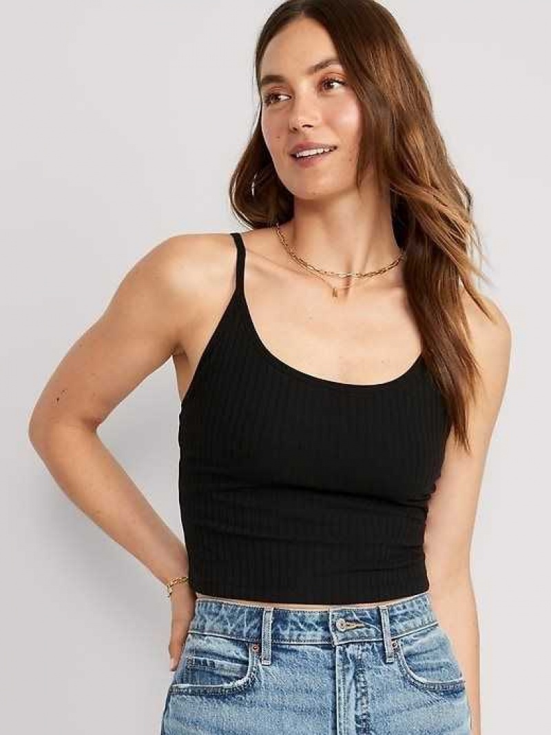 Old Navy Strappy Rib-Knit Cropped Tank Top Black | HLK284501