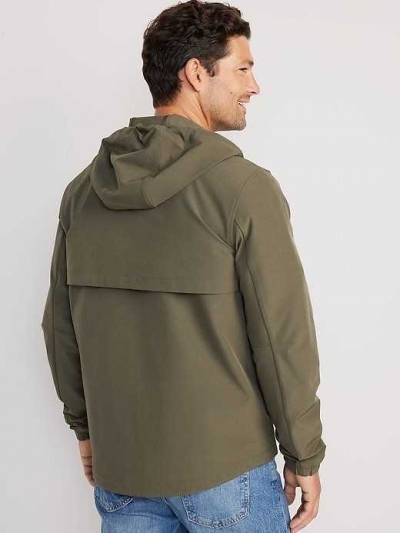 Old Navy StretchTech Water-Repellent Hooded 2-Way-Zip Jacket Green | TZE476359