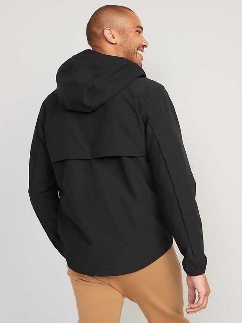 Old Navy StretchTech Water-Repellent Hooded 2-Way-Zip Jacket Black | PYM173952