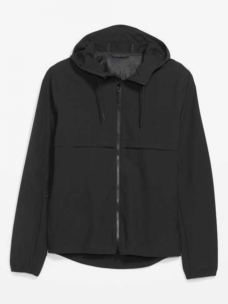 Old Navy StretchTech Water-Repellent Hooded 2-Way-Zip Jacket Black | PYM173952