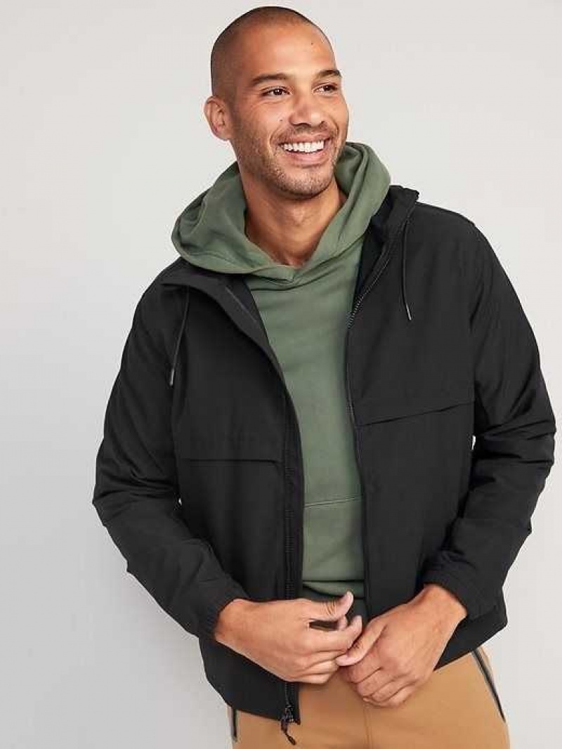 Old Navy StretchTech Water-Repellent Hooded 2-Way-Zip Jacket Black | PYM173952