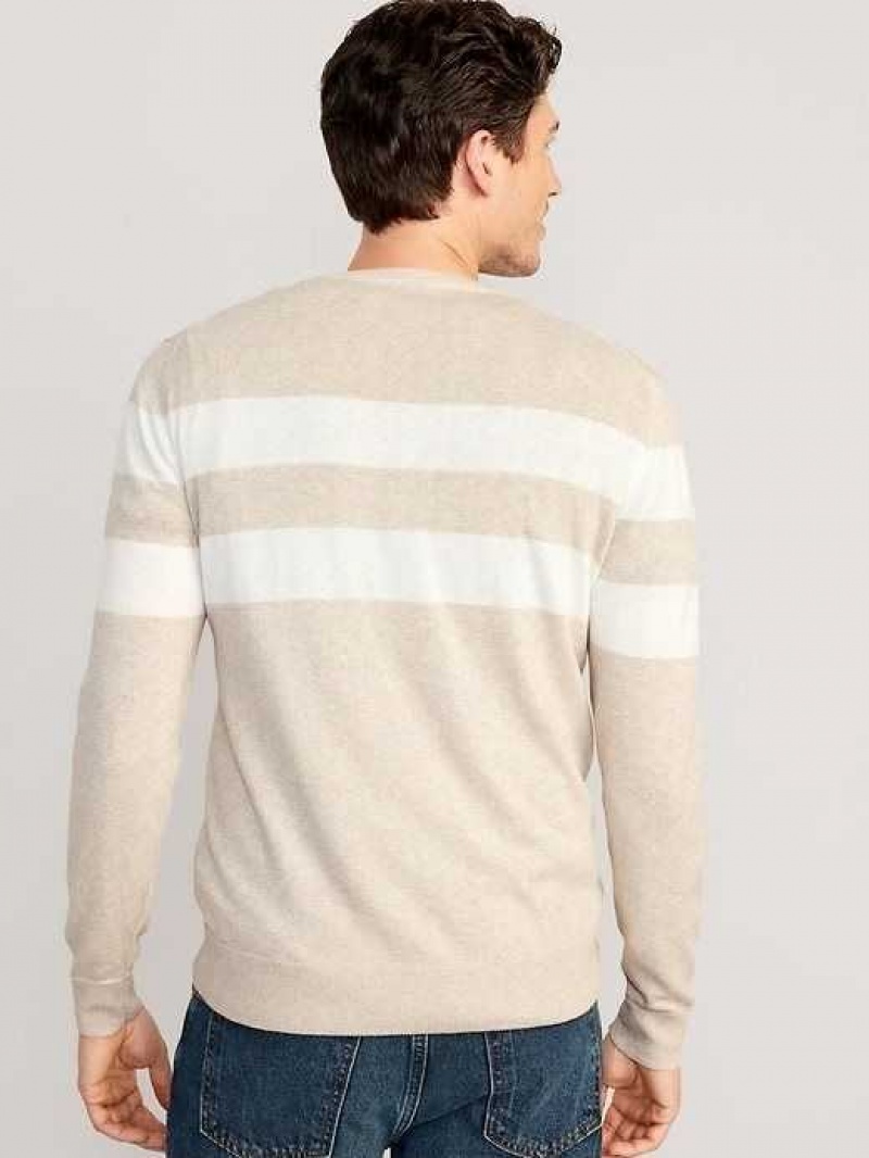 Old Navy Striped Crew-Neck Sweater Beige Stripes | VFD746859