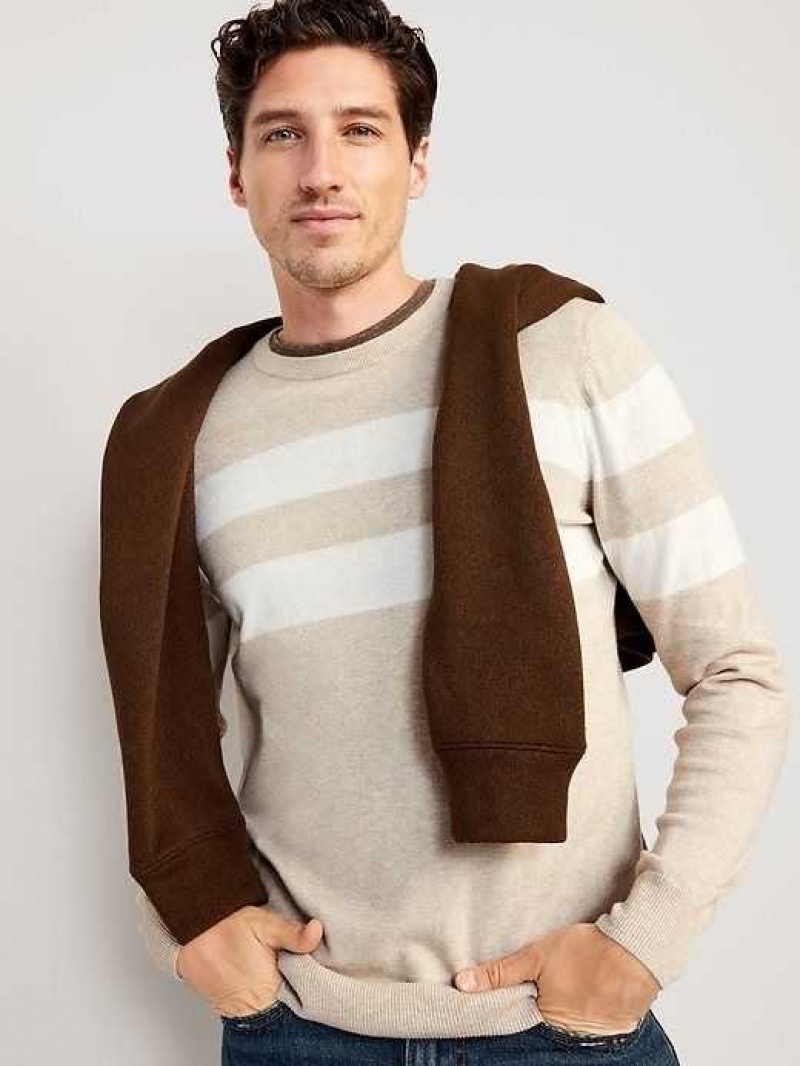 Old Navy Striped Crew-Neck Sweater Beige Stripes | VFD746859