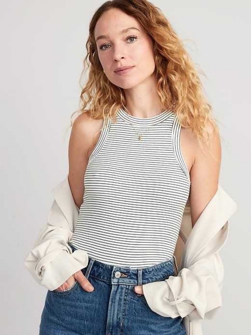 Old Navy Striped Rib-Knit Cropped Tank Top Navy Stripes | YKW352691