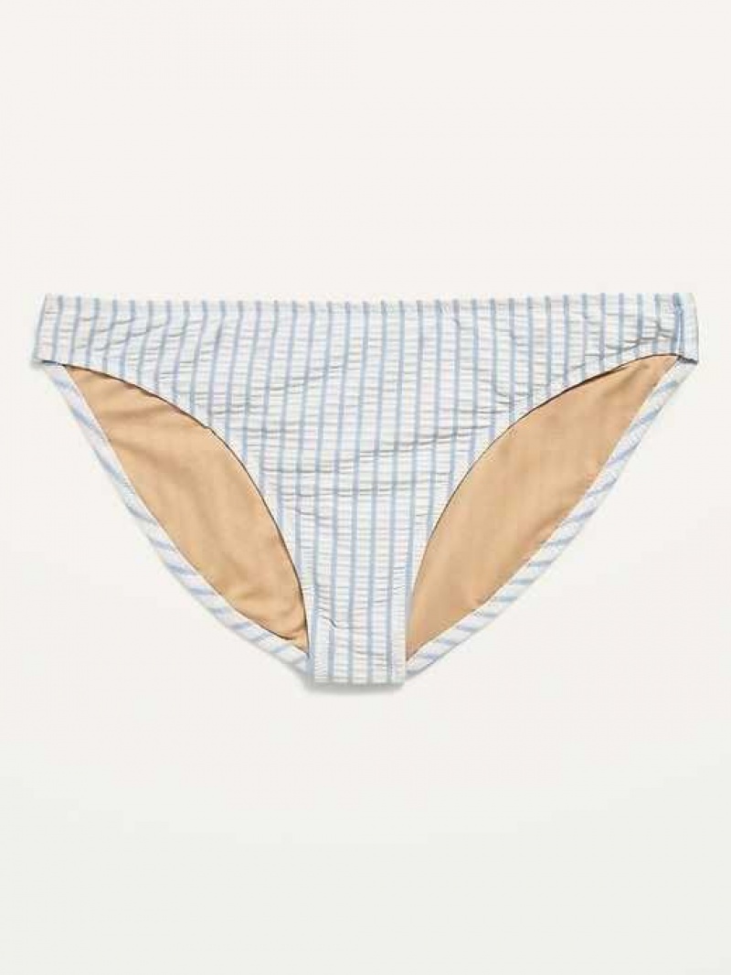 Old Navy Striped Seersucker Classic Bikini Swim Bottoms Blue | UBR246730