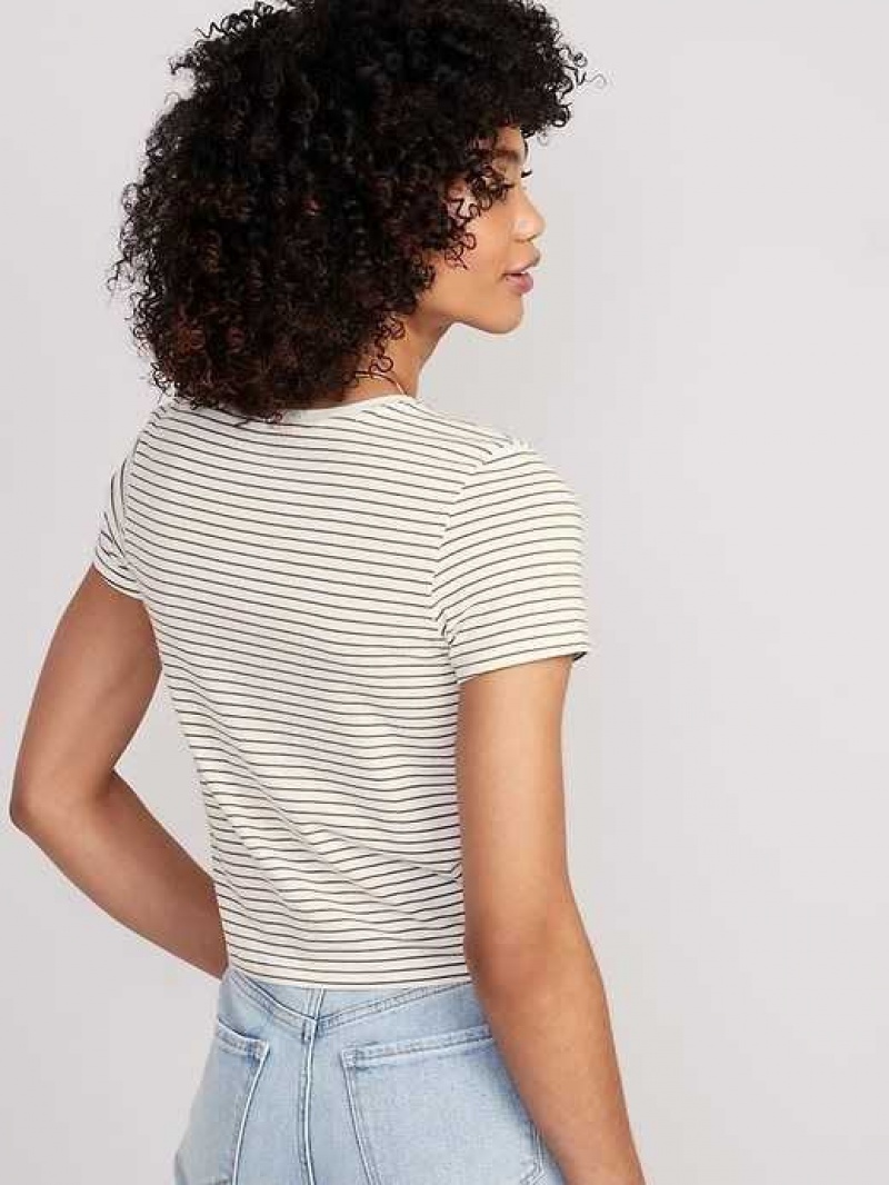 Old Navy Striped Slim-Fit Cropped T-Shirt Brown Stripes | CQA157234