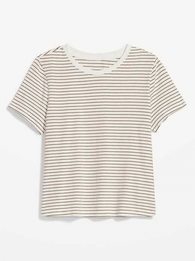 Old Navy Striped Slim-Fit Cropped T-Shirt Brown Stripes | CQA157234