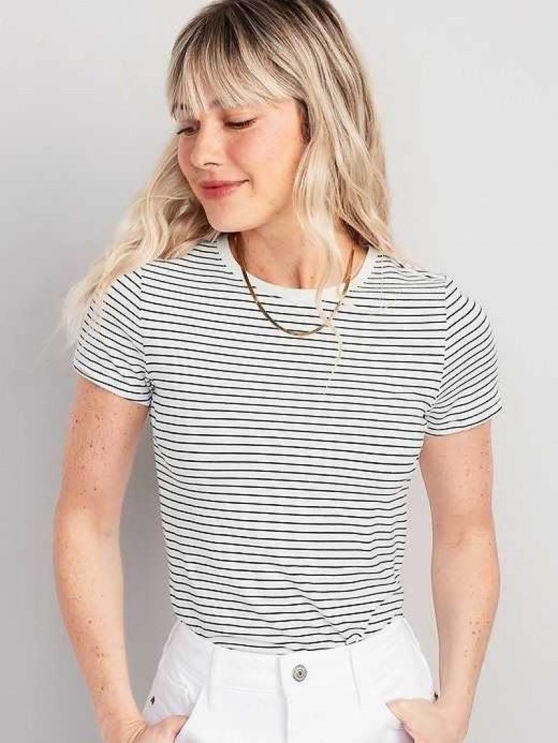 Old Navy Striped Slim-Fit Cropped T-Shirt Navy Stripes | WFZ237819