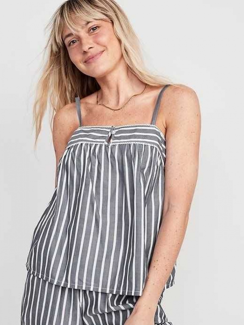 Old Navy Striped Smocked Pajama Cami Swing Top Navy Stripes | HBV782139