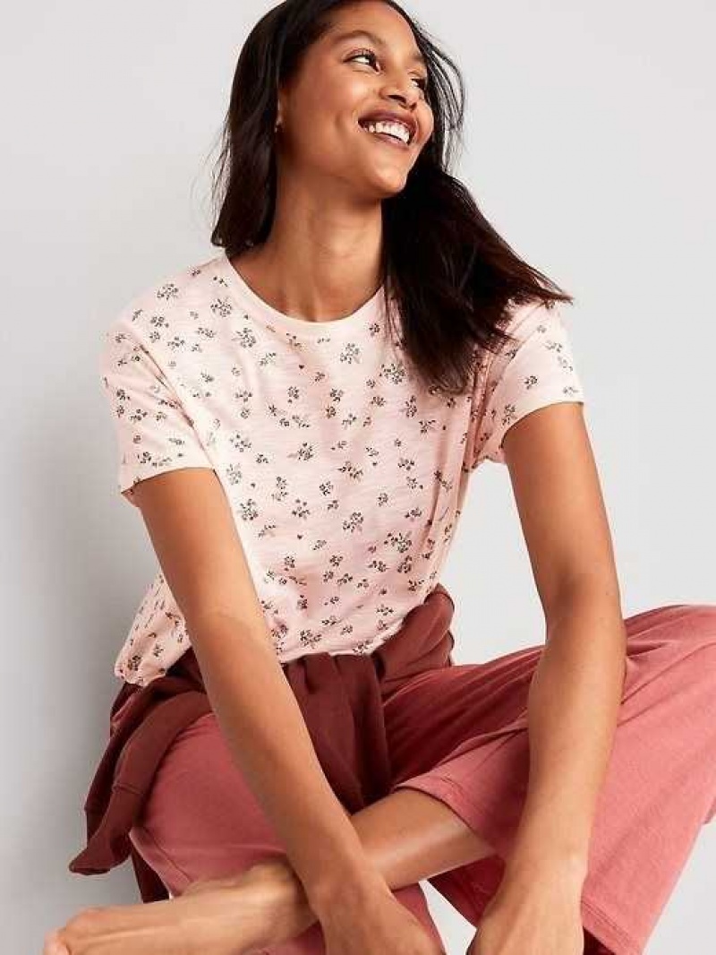 Old Navy Sunday Sleep Floral Slub-Knit Pajama T-Shirt Pink | RNB804129