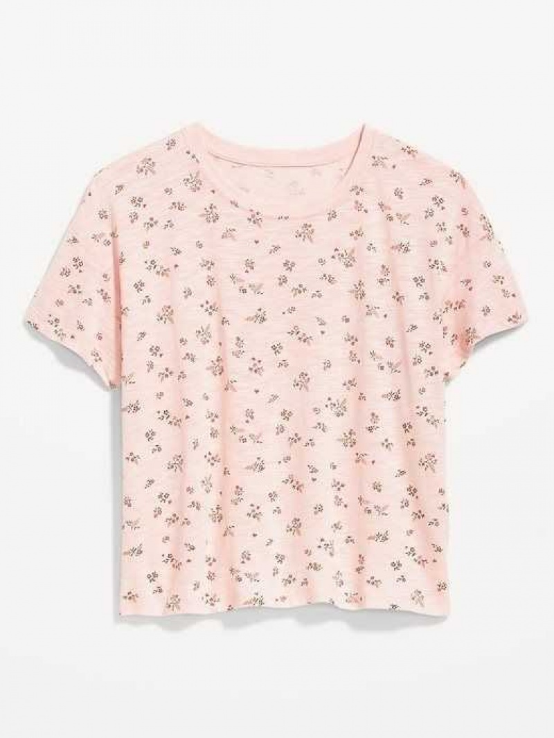 Old Navy Sunday Sleep Floral Slub-Knit Pajama T-Shirt Pink | RNB804129