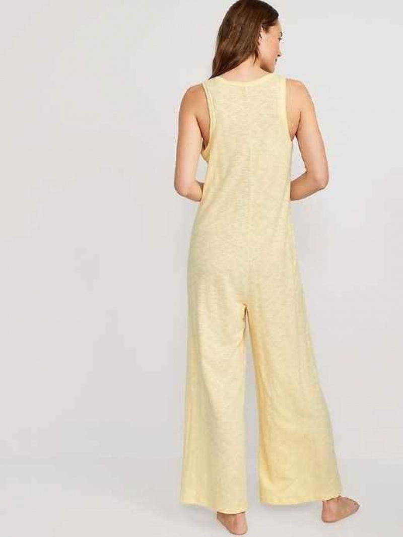 Old Navy Sunday Sleep Sleeveless Slub-Knit Henley Jumpsuit Golden Straw | EHU795806