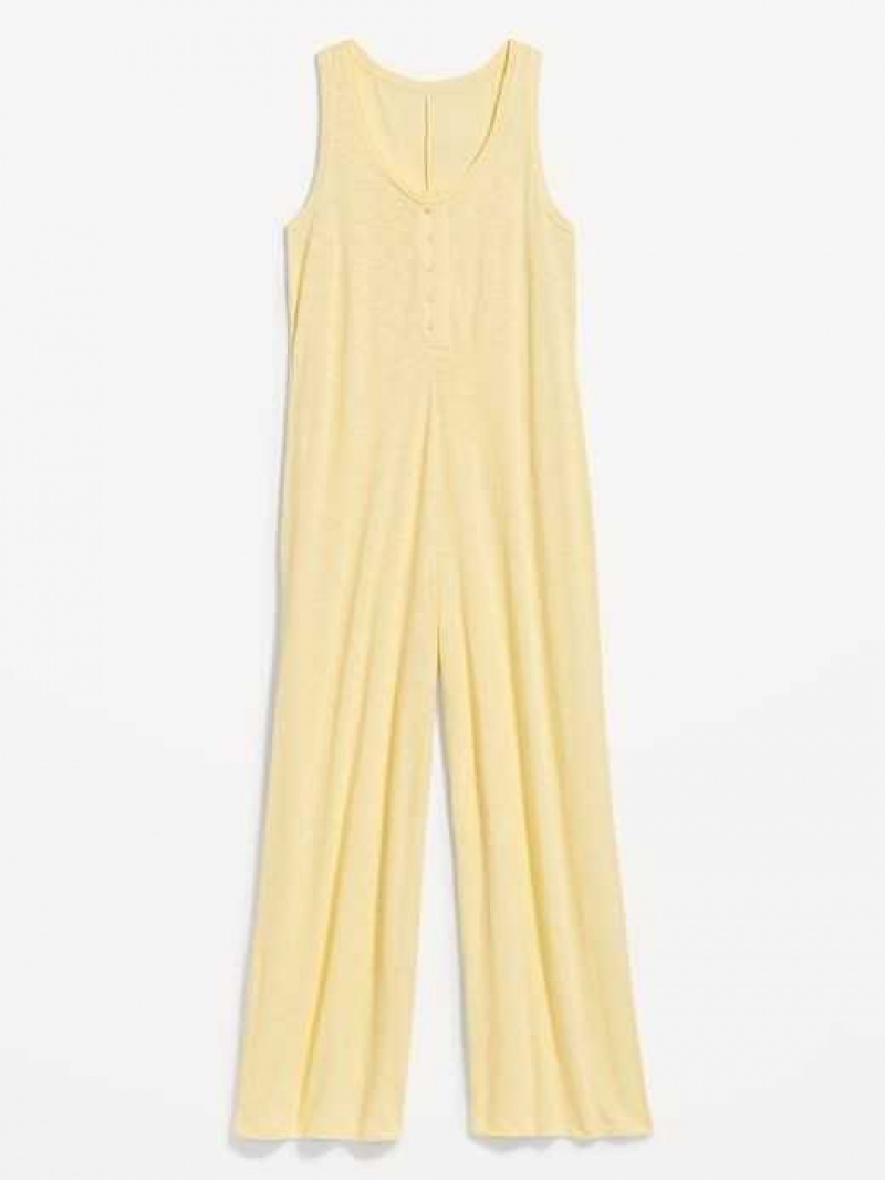 Old Navy Sunday Sleep Sleeveless Slub-Knit Henley Jumpsuit Golden Straw | EHU795806