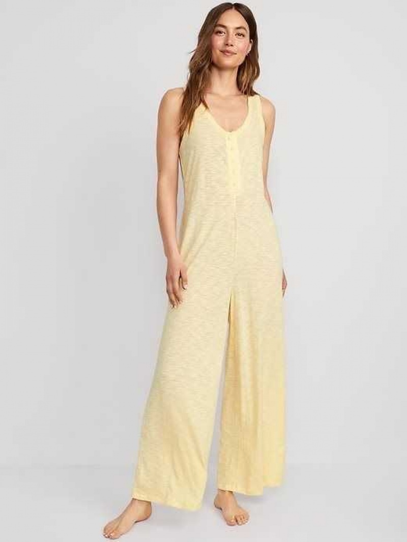 Old Navy Sunday Sleep Sleeveless Slub-Knit Henley Jumpsuit Golden Straw | EHU795806