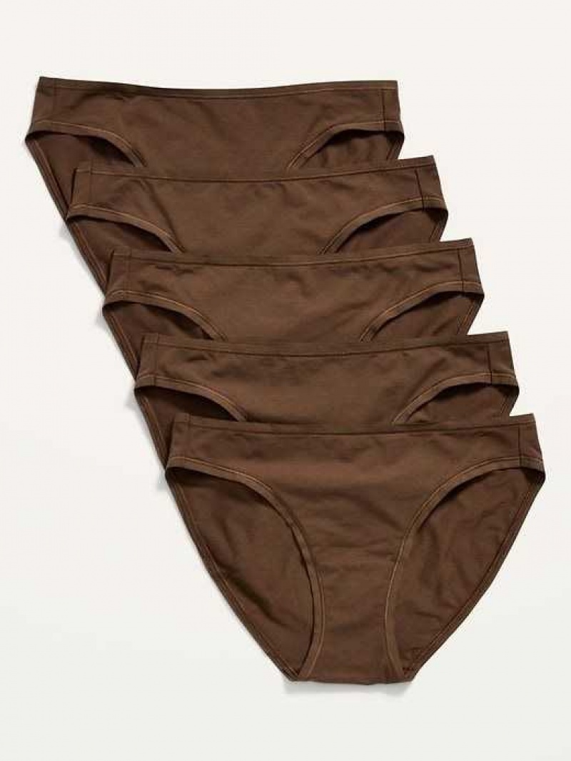 Old Navy Supima Cotton-Blend Bikini Underwear 5-Pack Dark Walnut | XLF482301