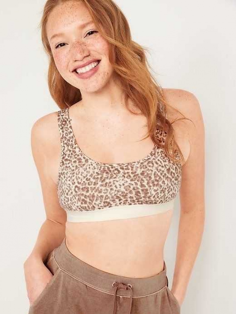 Old Navy Supima Cotton-Blend Bralette Top Cheetah Neutral | YSM296154