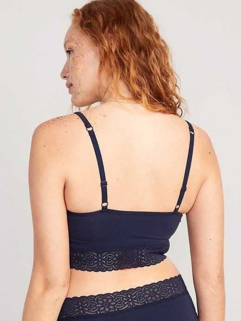 Old Navy Supima Cotton-Blend Lace-Trim Cami Bra Navy | LUC508146