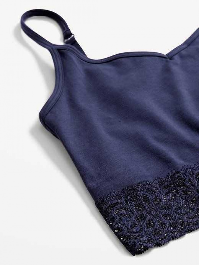 Old Navy Supima Cotton-Blend Lace-Trim Cami Bra Navy | LUC508146