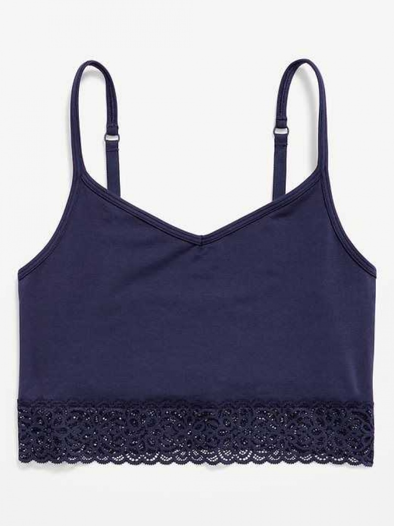 Old Navy Supima Cotton-Blend Lace-Trim Cami Bra Navy | LUC508146