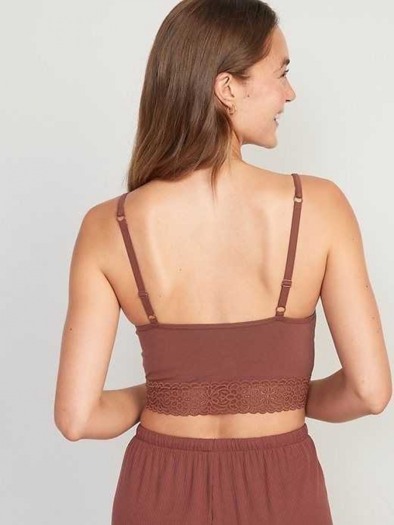 Old Navy Supima Cotton-Blend Lace-Trim Cami Bra Root Beer | LQN974081