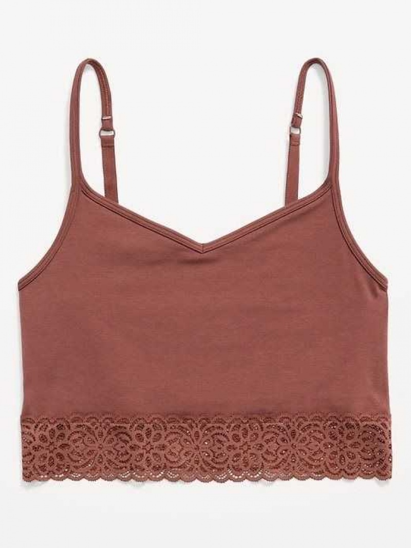 Old Navy Supima Cotton-Blend Lace-Trim Cami Bra Root Beer | LQN974081