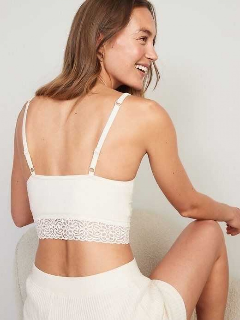 Old Navy Supima Cotton-Blend Lace-Trim Cami Bra Creme De La Creme | KFU782536