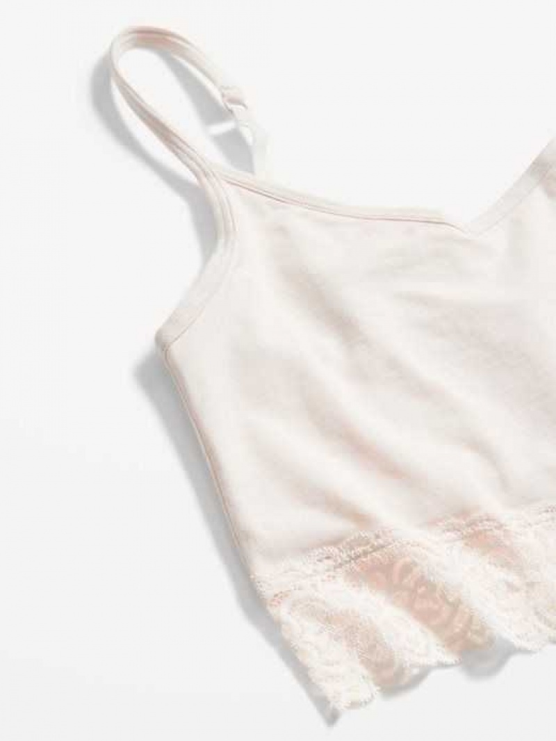 Old Navy Supima Cotton-Blend Lace-Trim Cami Bra Creme De La Creme | KFU782536