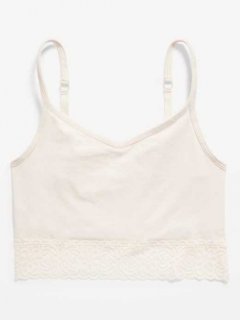 Old Navy Supima Cotton-Blend Lace-Trim Cami Bra Creme De La Creme | KFU782536