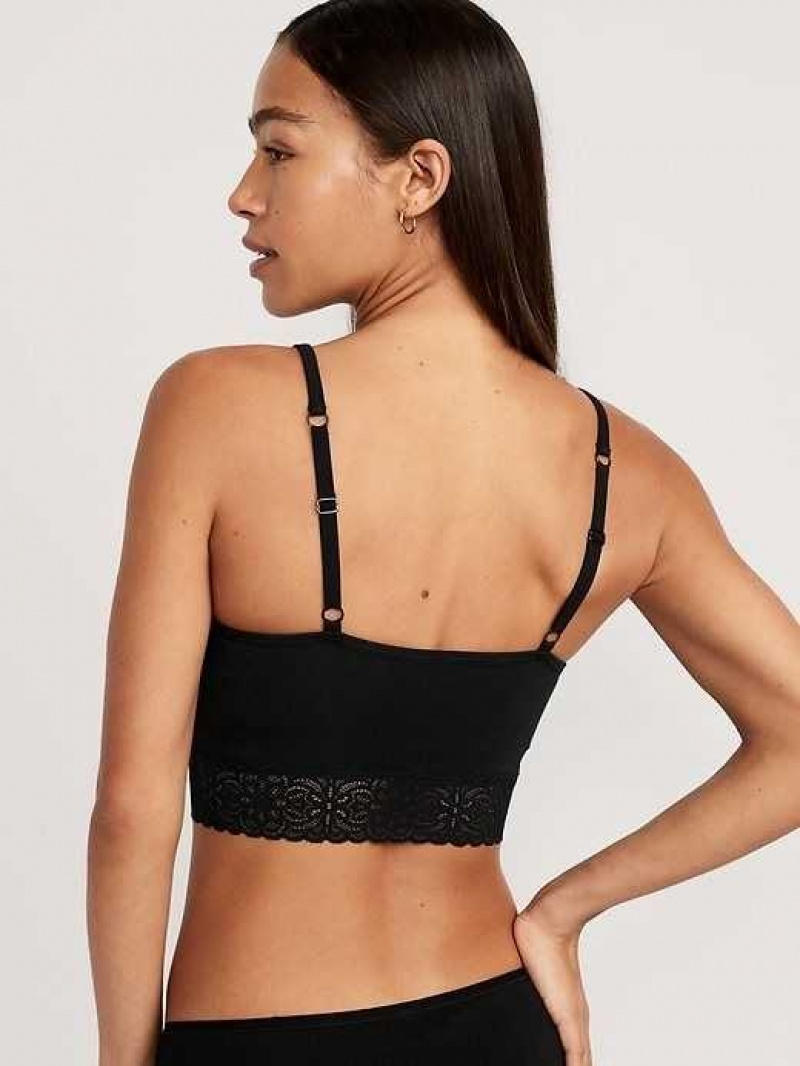 Old Navy Supima Cotton-Blend Lace-Trim Cami Bra Black | GIL045739