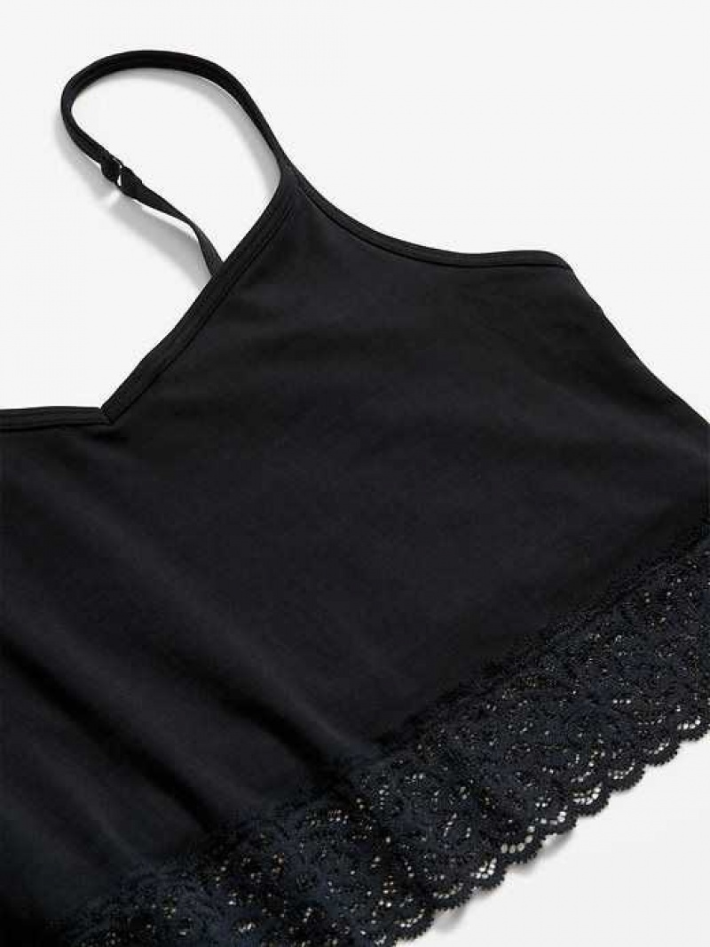 Old Navy Supima Cotton-Blend Lace-Trim Cami Bra Black | GIL045739