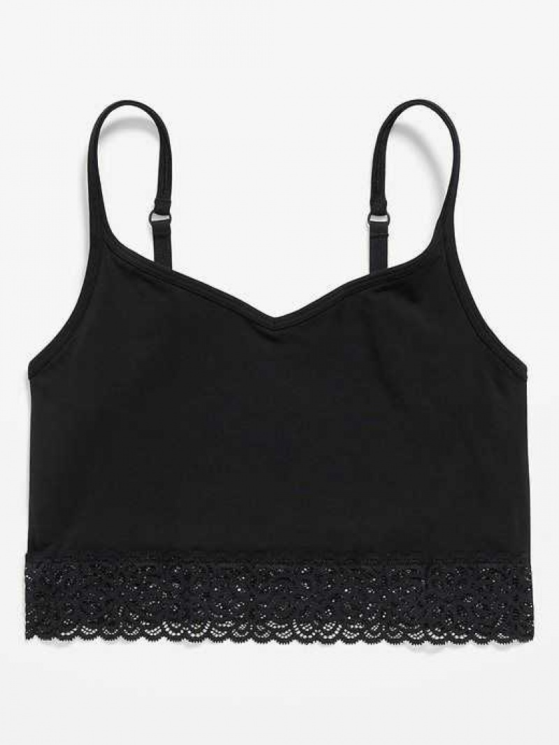 Old Navy Supima Cotton-Blend Lace-Trim Cami Bra Black | GIL045739