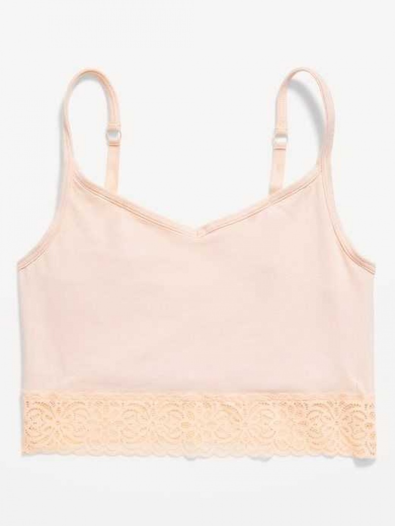 Old Navy Supima Cotton-Blend Lace-Trim Cami Bra Pink | DJG146059