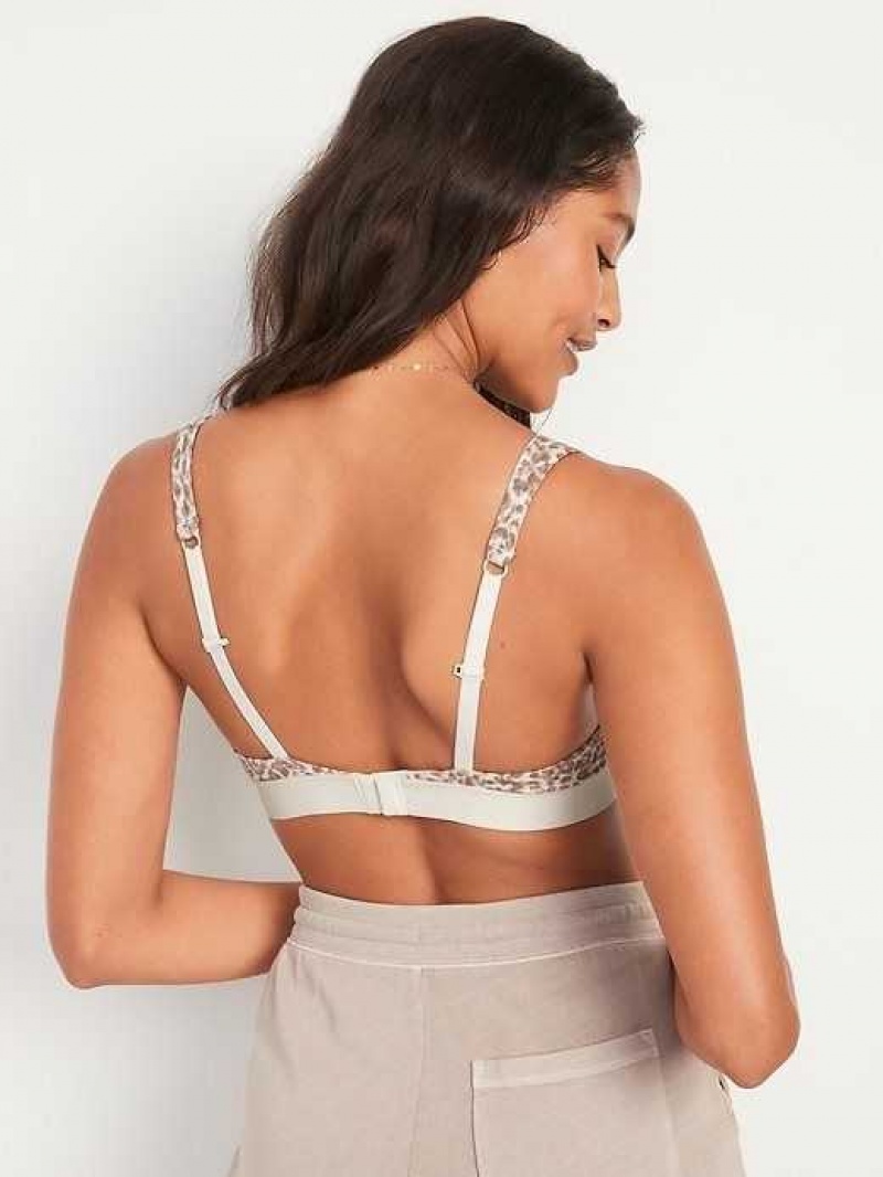 Old Navy Supima Cotton-Blend Plunge Bralette Top Cheetah Neutral | JMV208396