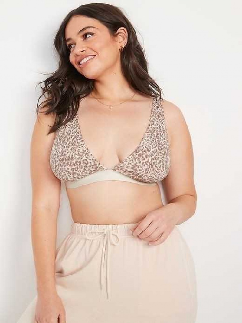 Old Navy Supima Cotton-Blend Plunge Bralette Top Cheetah Neutral | JMV208396