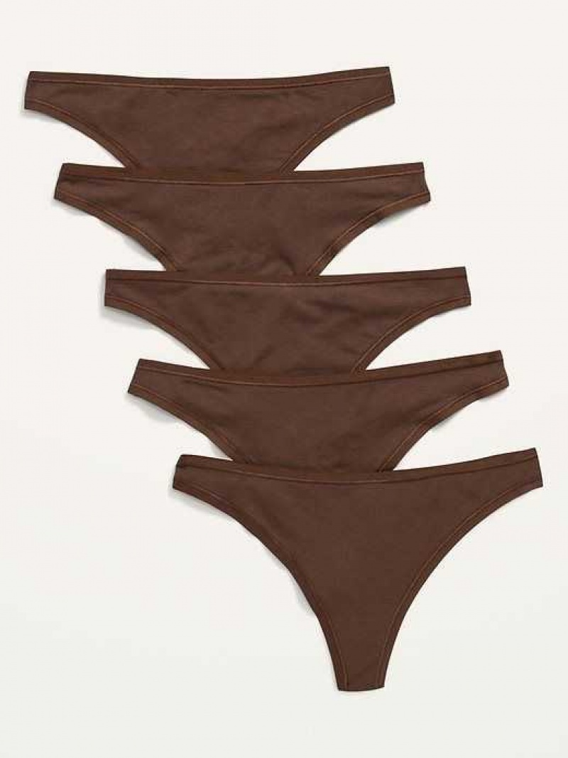 Old Navy Supima Cotton-Blend Thong Underwear 5-Pack Dark Walnut | KYN760945