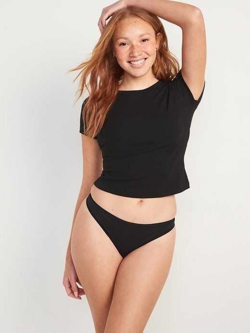 Old Navy Supima Cotton-Blend Thong Underwear 5-Pack Black | JFT348167