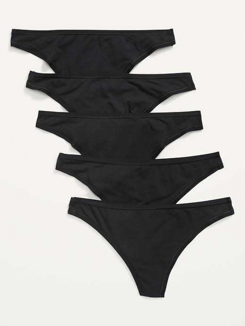 Old Navy Supima Cotton-Blend Thong Underwear 5-Pack Black | JFT348167