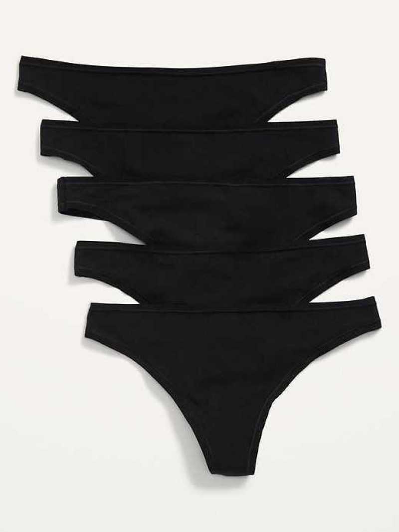 Old Navy Supima Cotton-Blend Thong Underwear 5-Pack Black | JFT348167