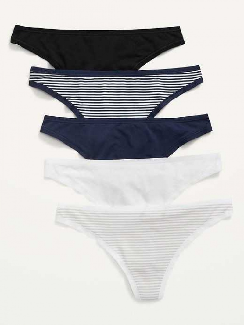 Old Navy Supima Cotton-Blend Thong Underwear 5-Pack Stripes | DAQ498523