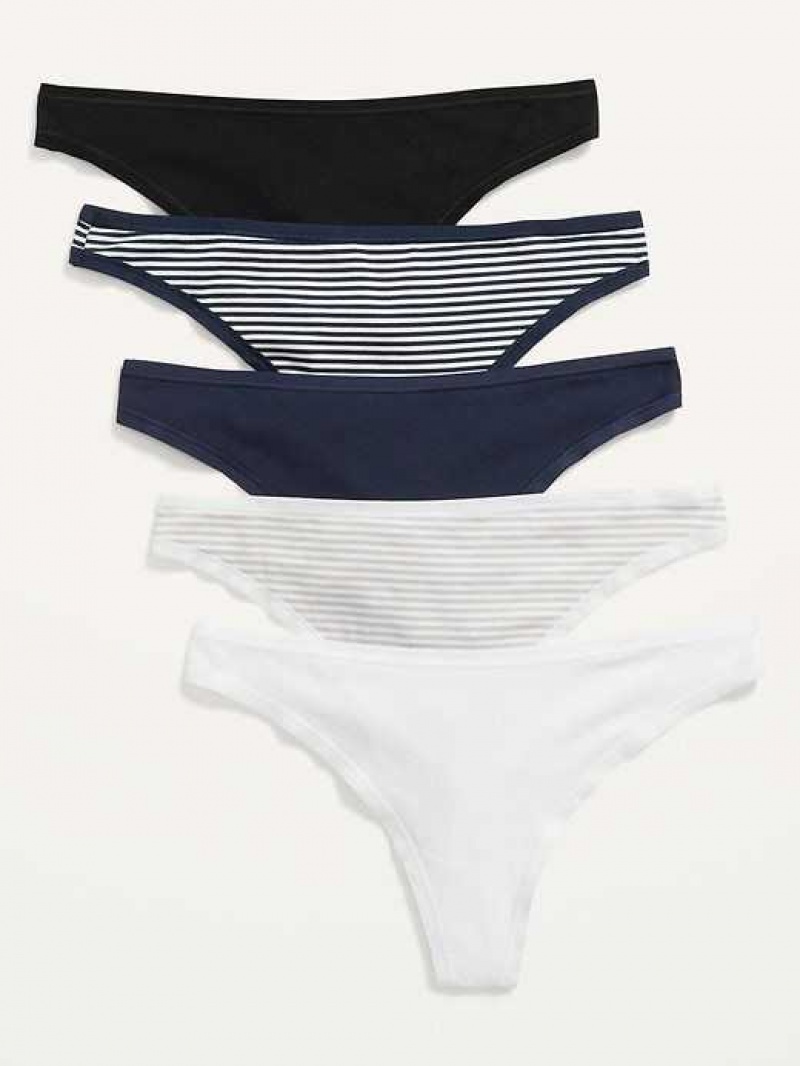 Old Navy Supima Cotton-Blend Thong Underwear 5-Pack Stripes | DAQ498523