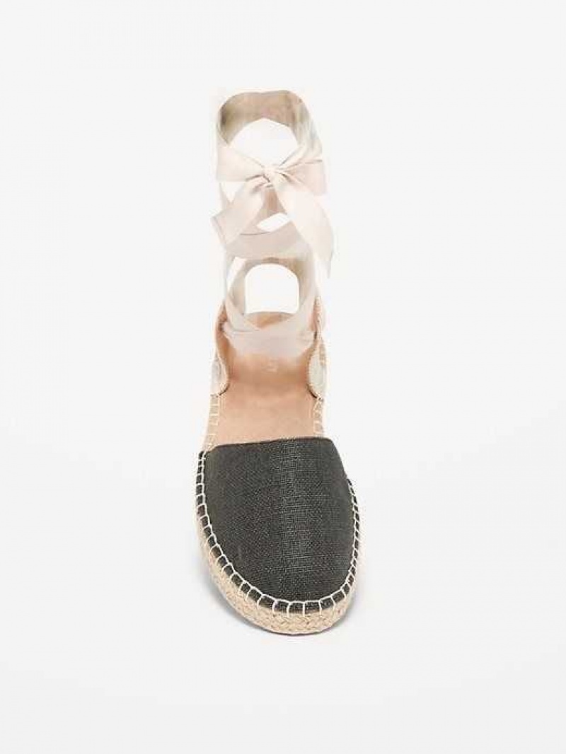 Old Navy Textile Lace-Up Espadrille Sandals Black / White Stripes | XRA915670