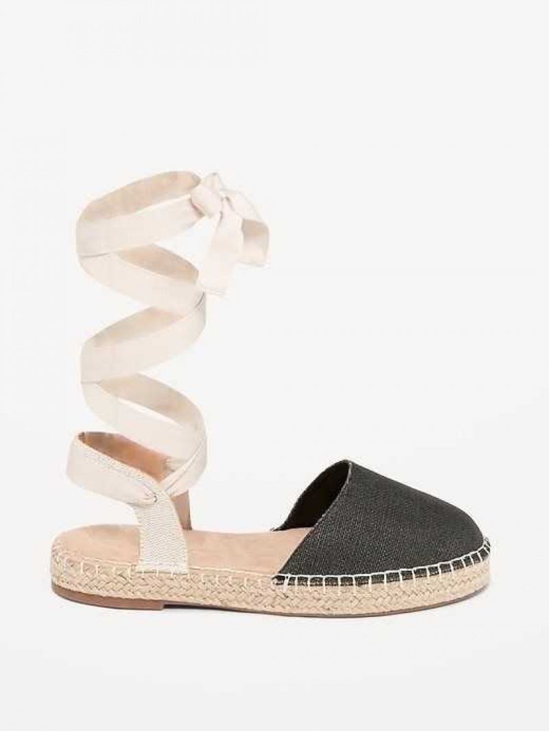 Old Navy Textile Lace-Up Espadrille Sandals Black / White Stripes | XRA915670