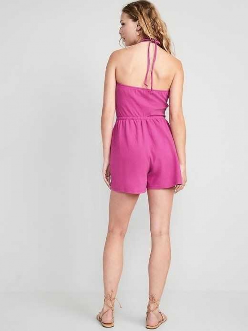 Old Navy Textured O-Ring Halter Romper Dragon Fruit | KHC308962