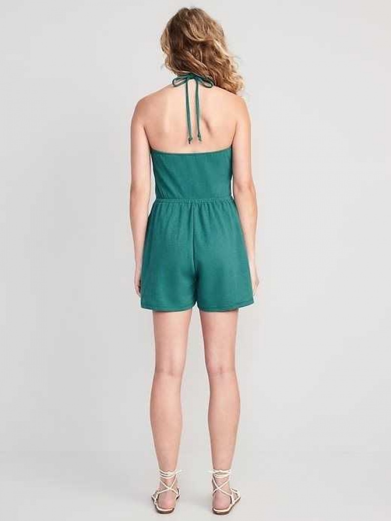 Old Navy Textured O-Ring Halter Romper Ocean Wave | UWC539081