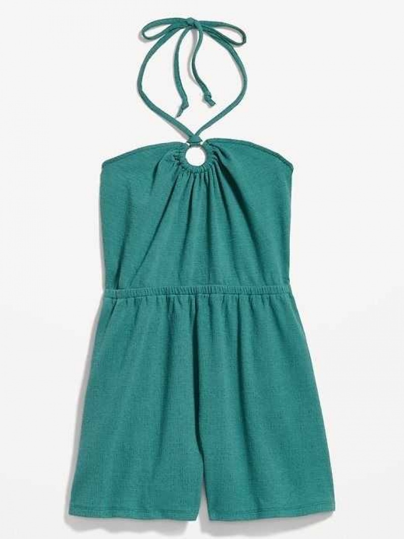 Old Navy Textured O-Ring Halter Romper Ocean Wave | UWC539081