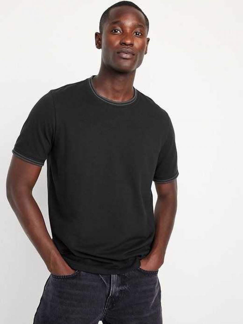 Old Navy Textured Pique T-Shirt Black | BLT649328