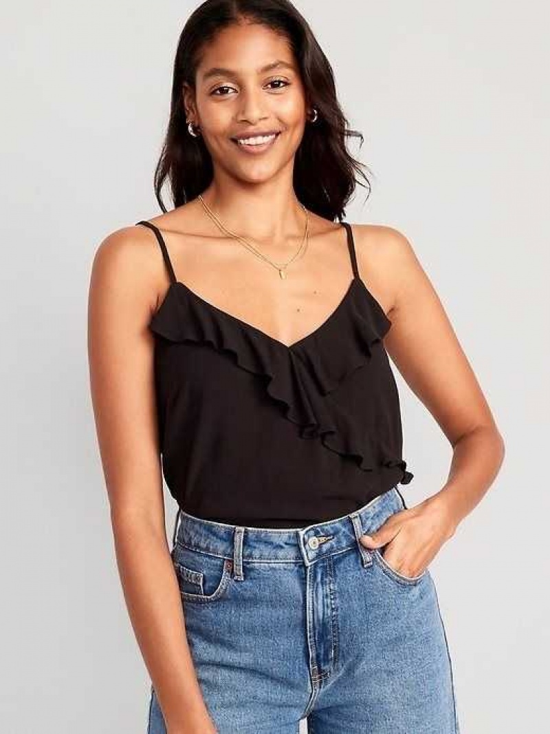 Old Navy Textured Ruffled Wrap-Effect Cami Top Black | WDH208735