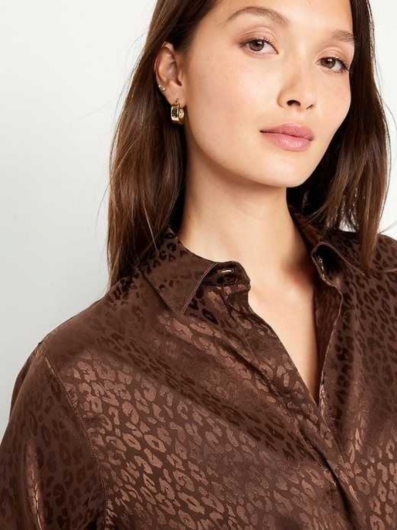 Old Navy Textured Satin Boyfriend Shirt Espresso | AZL136824