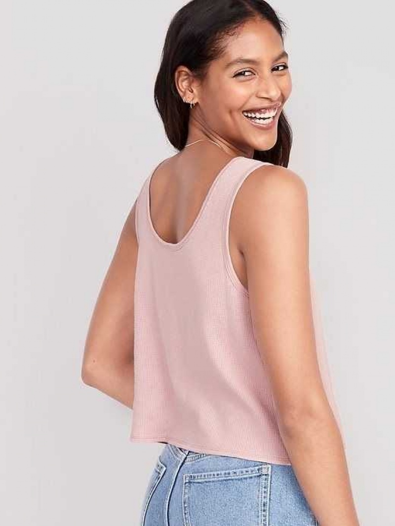 Old Navy Thermal-Knit Cropped Henley Tank Top Pink | VEG364807